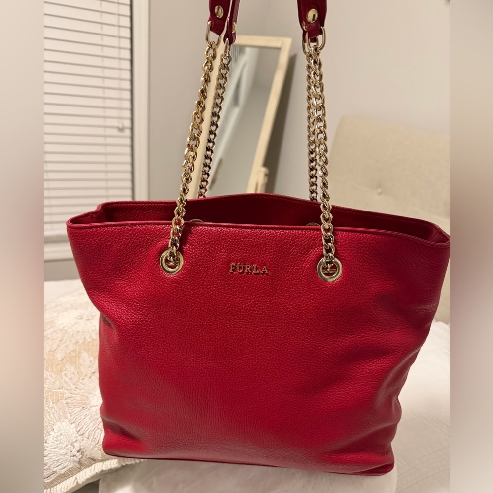Furla Red Shoulder Bag with Gold Chain